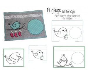 ITH Mug Rug - Wintervögel Doodle